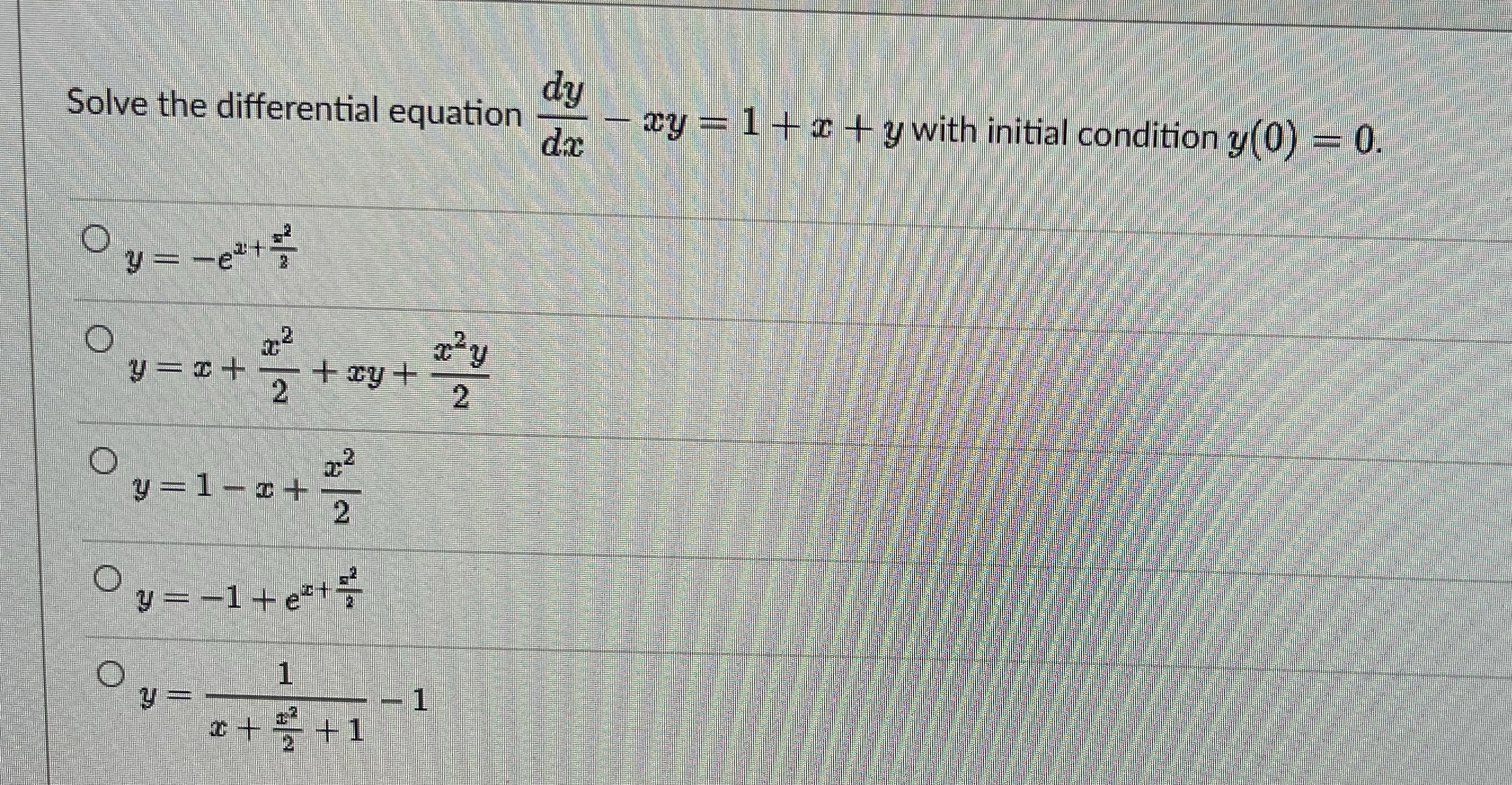 with initial condition y (0) = 0. O y = -e2+ O