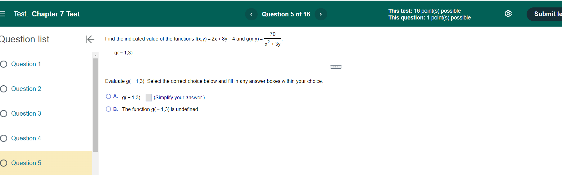 integers or decimals for any numbers in the expression.) Question 6 Question