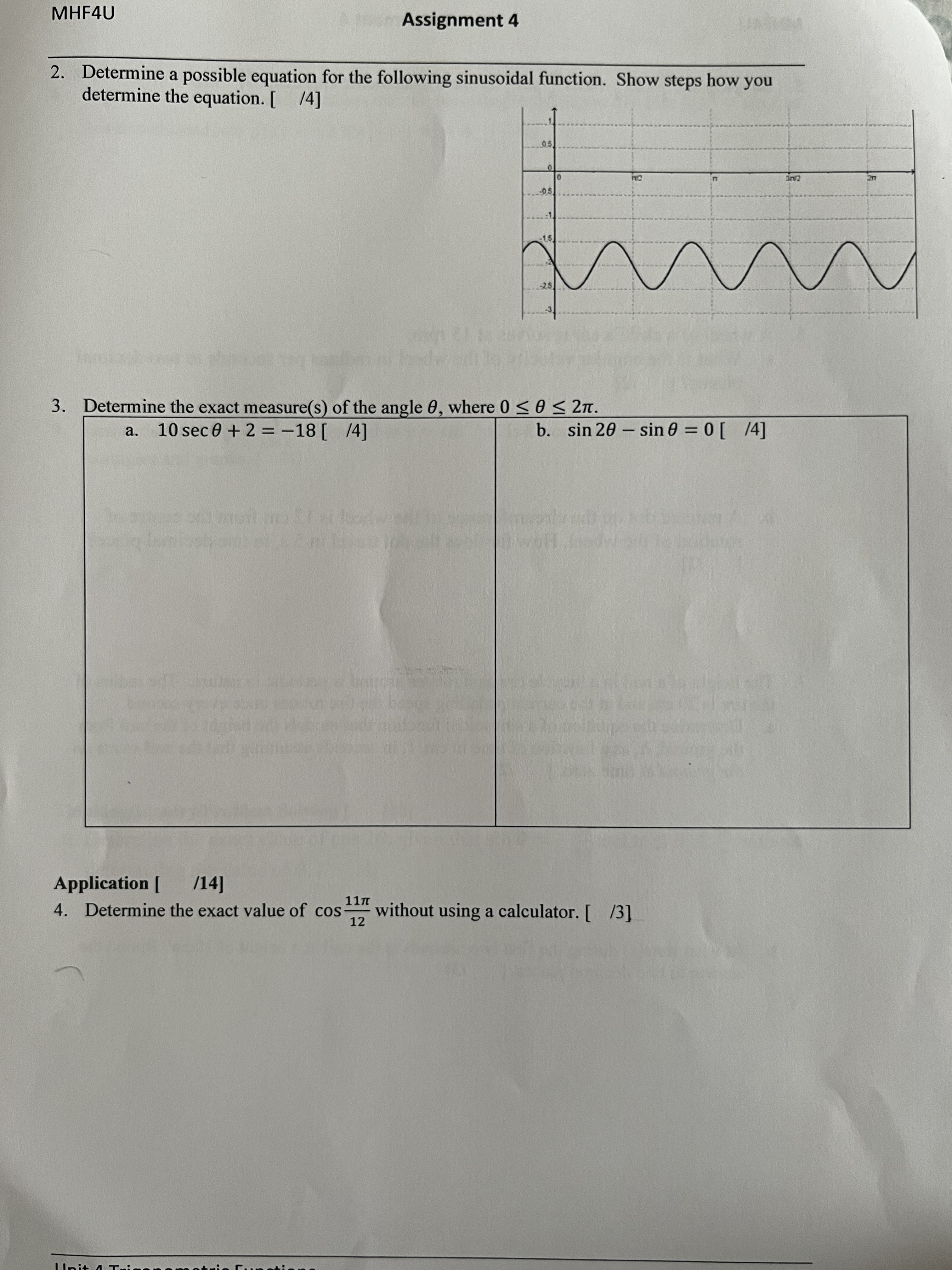 complete each of the following tables. [ /10] a. Domain Range Amplitude