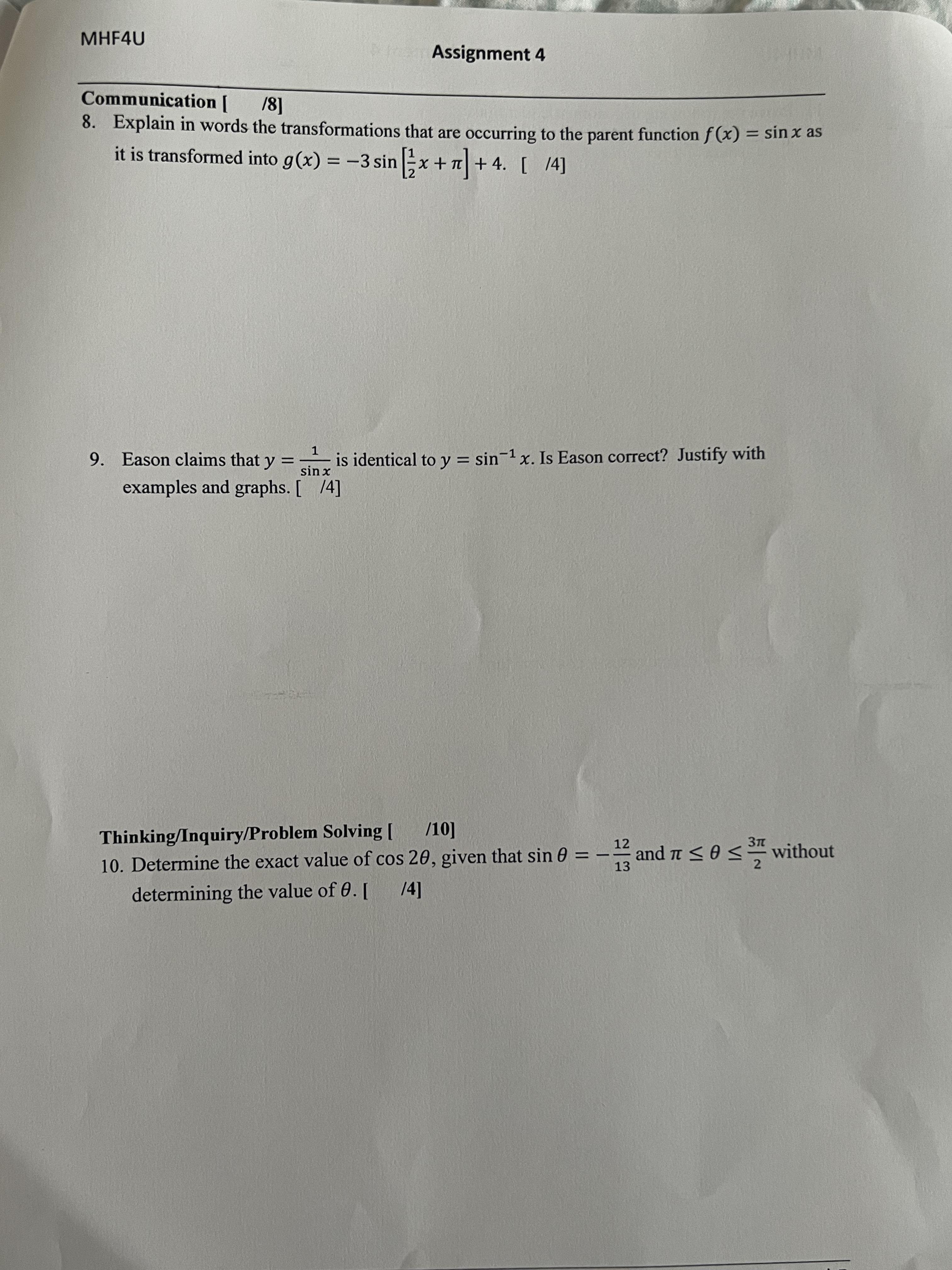 |2x + , - 4 Domain Range Amplitude Period Equation of the