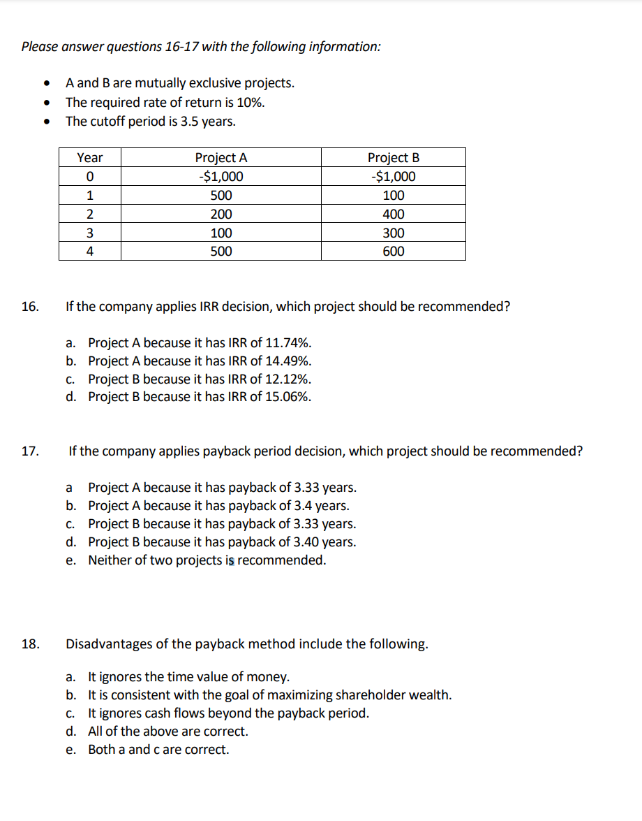 = 0. This is the depreciable cost. The project has an economic
