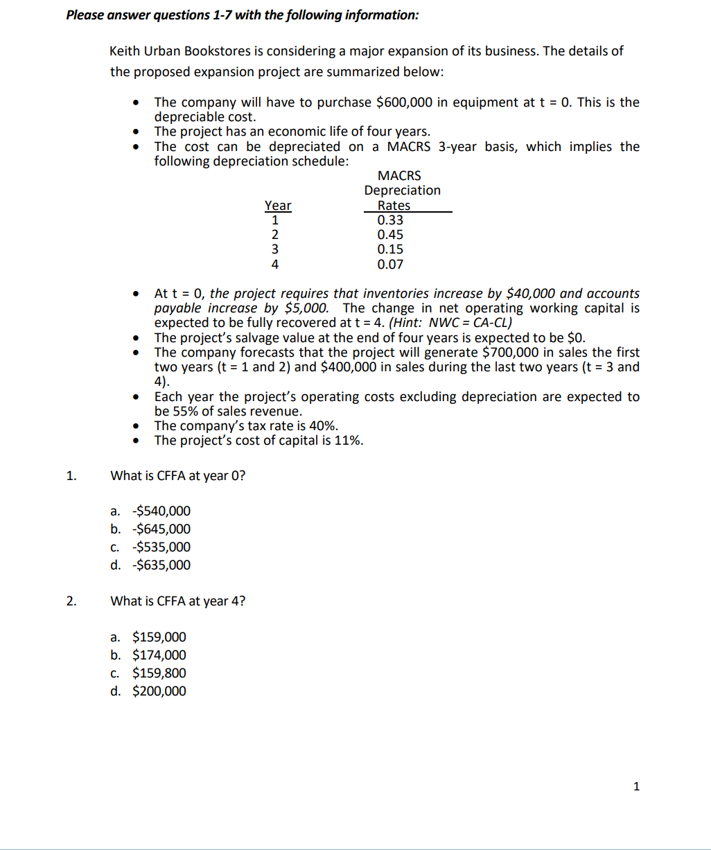 0.45 0.15 0.07 kWh-3H At t = 0, the project requires that