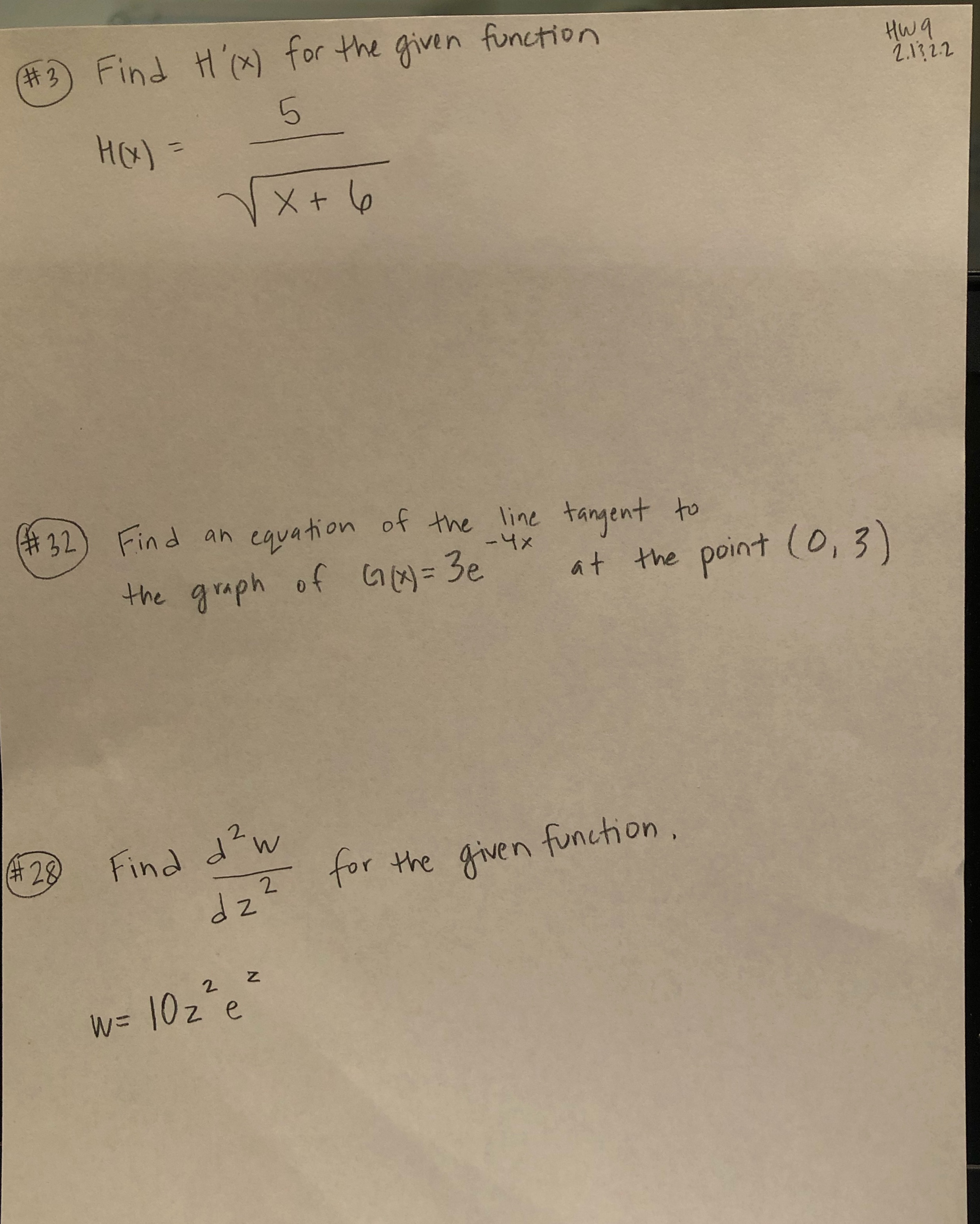  # 3 Find H' ( x ) for the given function