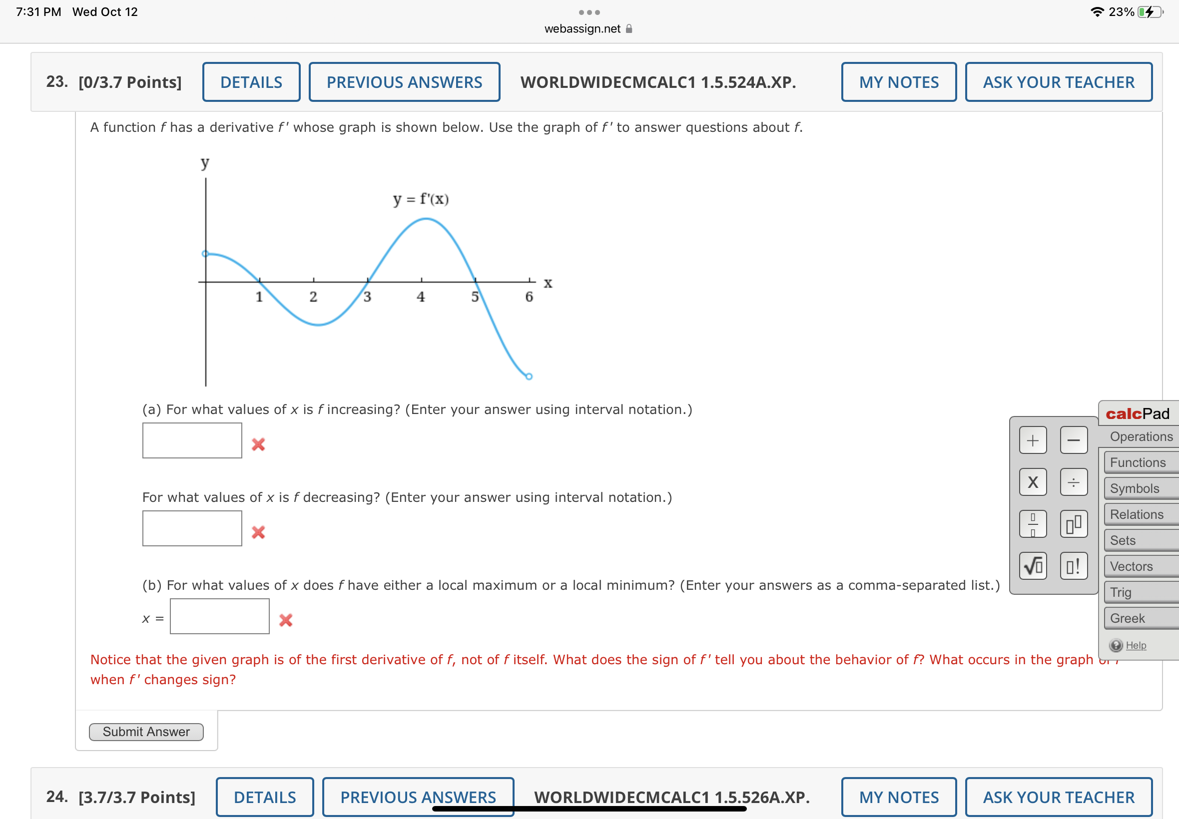 interval notation.) (d) For what value(s) of x is f'x) undefined? (Enter
