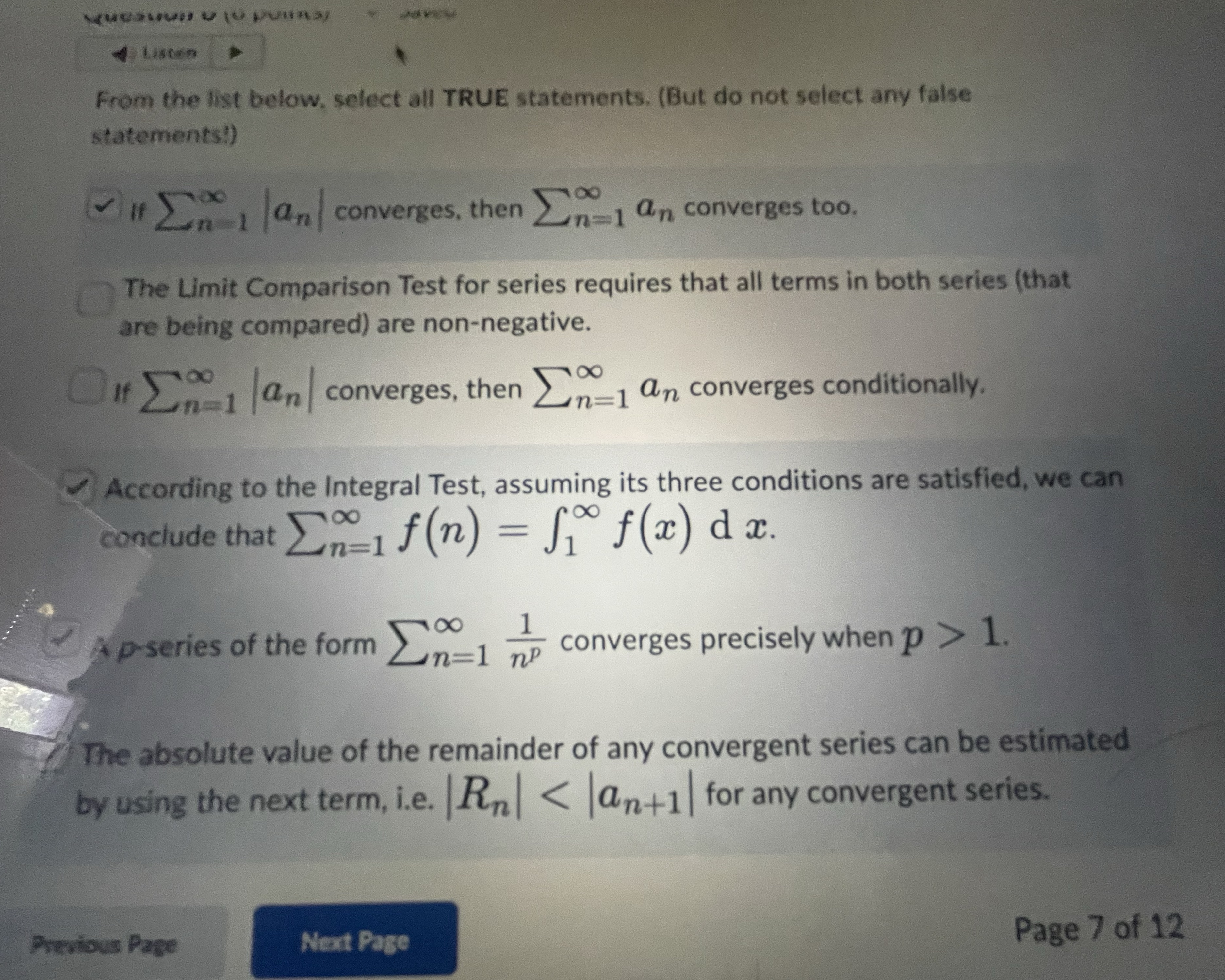 select any false statements!) it En an converges, then _=1 an converges