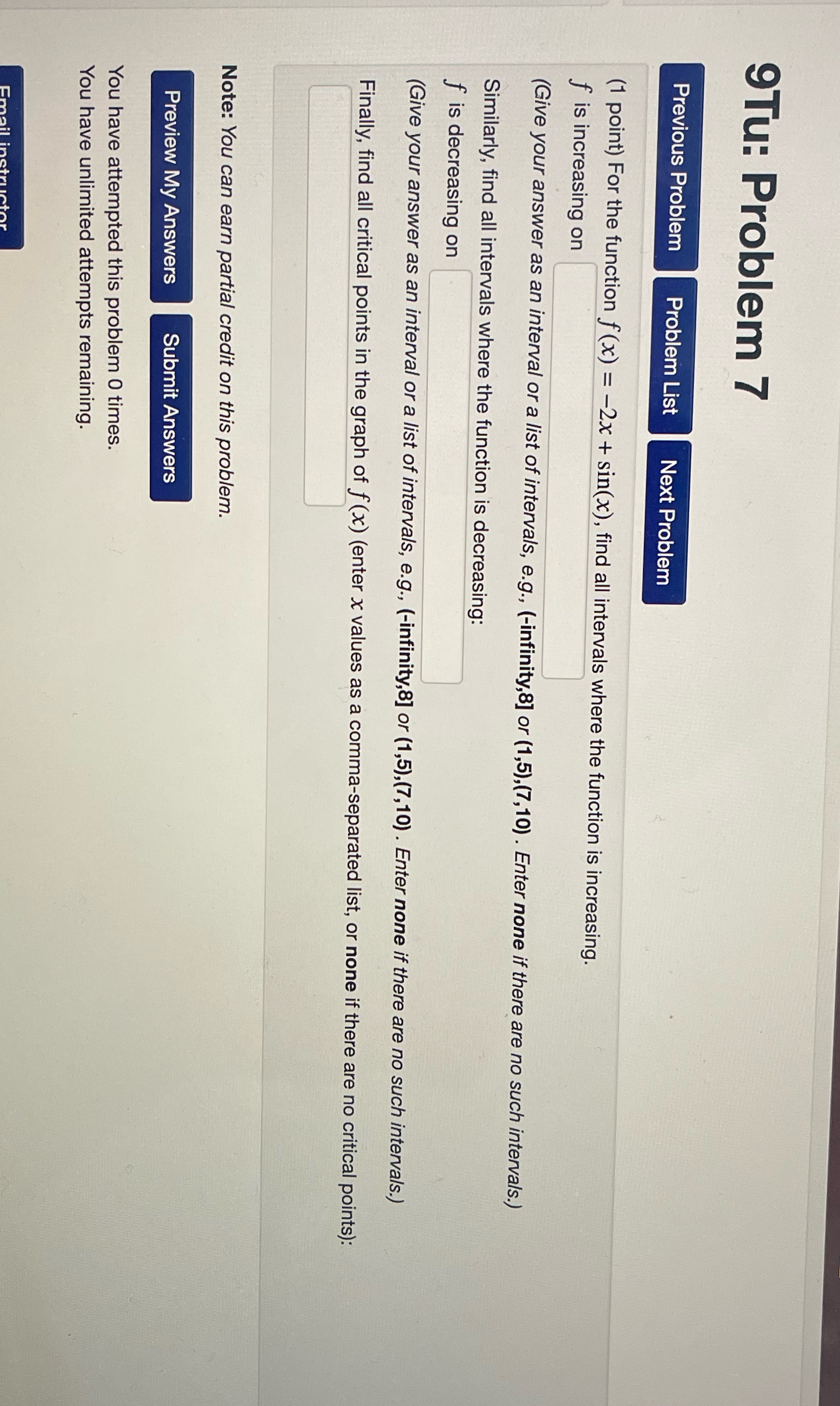  9Tu: Problem 7 Previous Problem Problem List Next Problem (1 point)