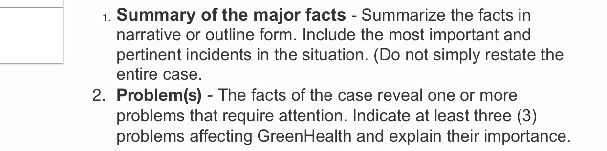 not simply restate the entire case. . Problem(s) - The facts of