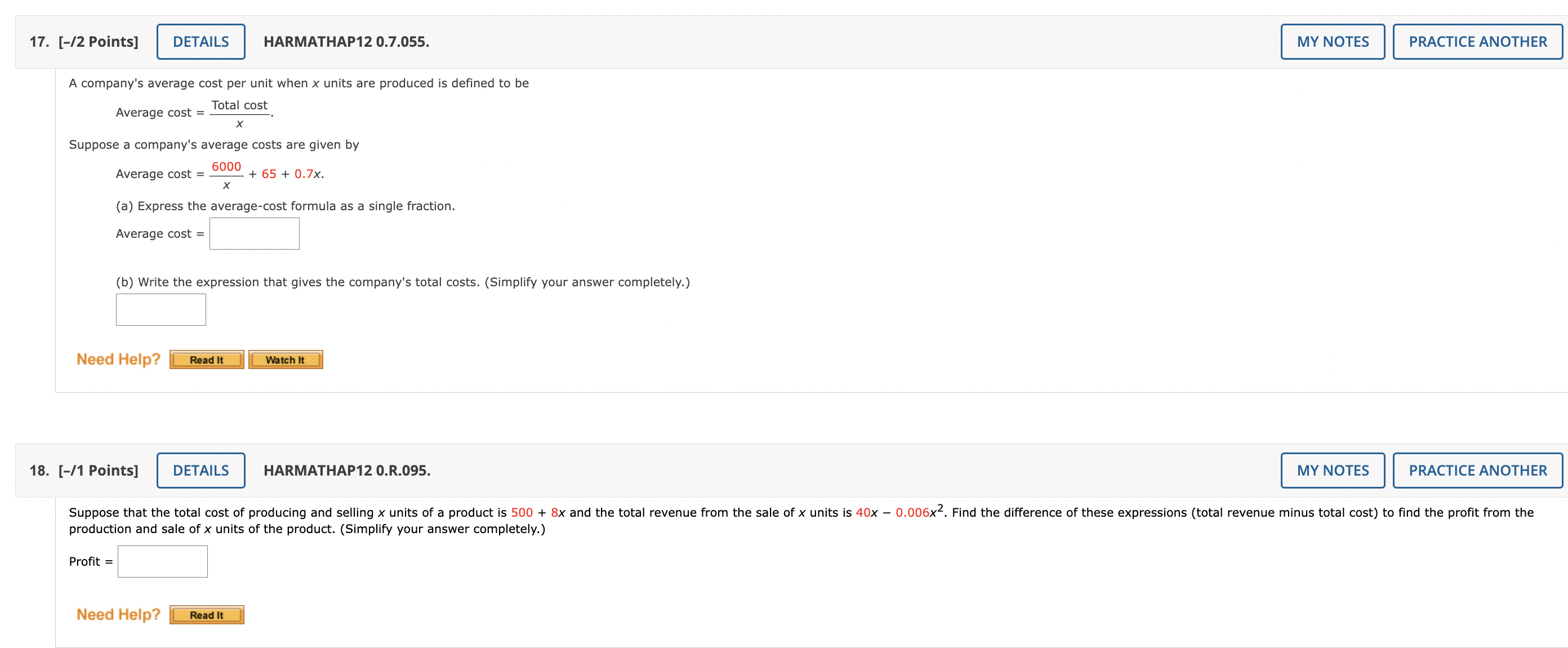 Read It 11. [-/1 Points] DETAILS HARMATHAP12 5.2.044. Use the properties of