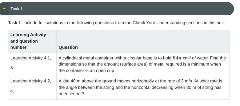  Task 1 Task 1: Include full solutions to the following questions