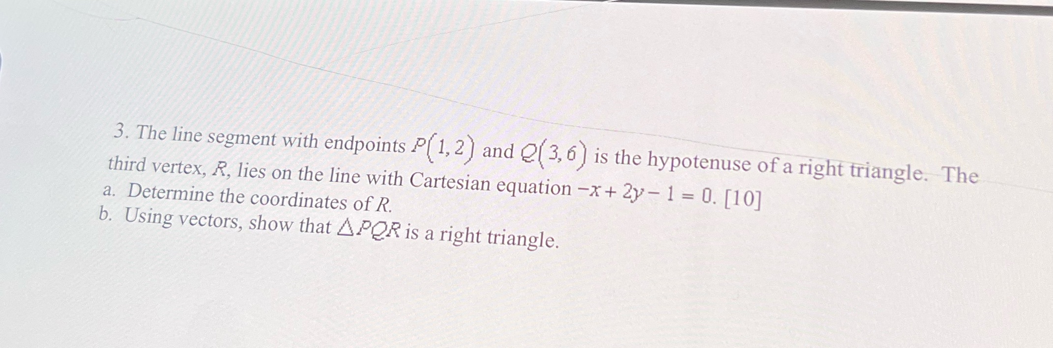 segment with endpoints P( 1, 2 ) and 2( 3, 6 )