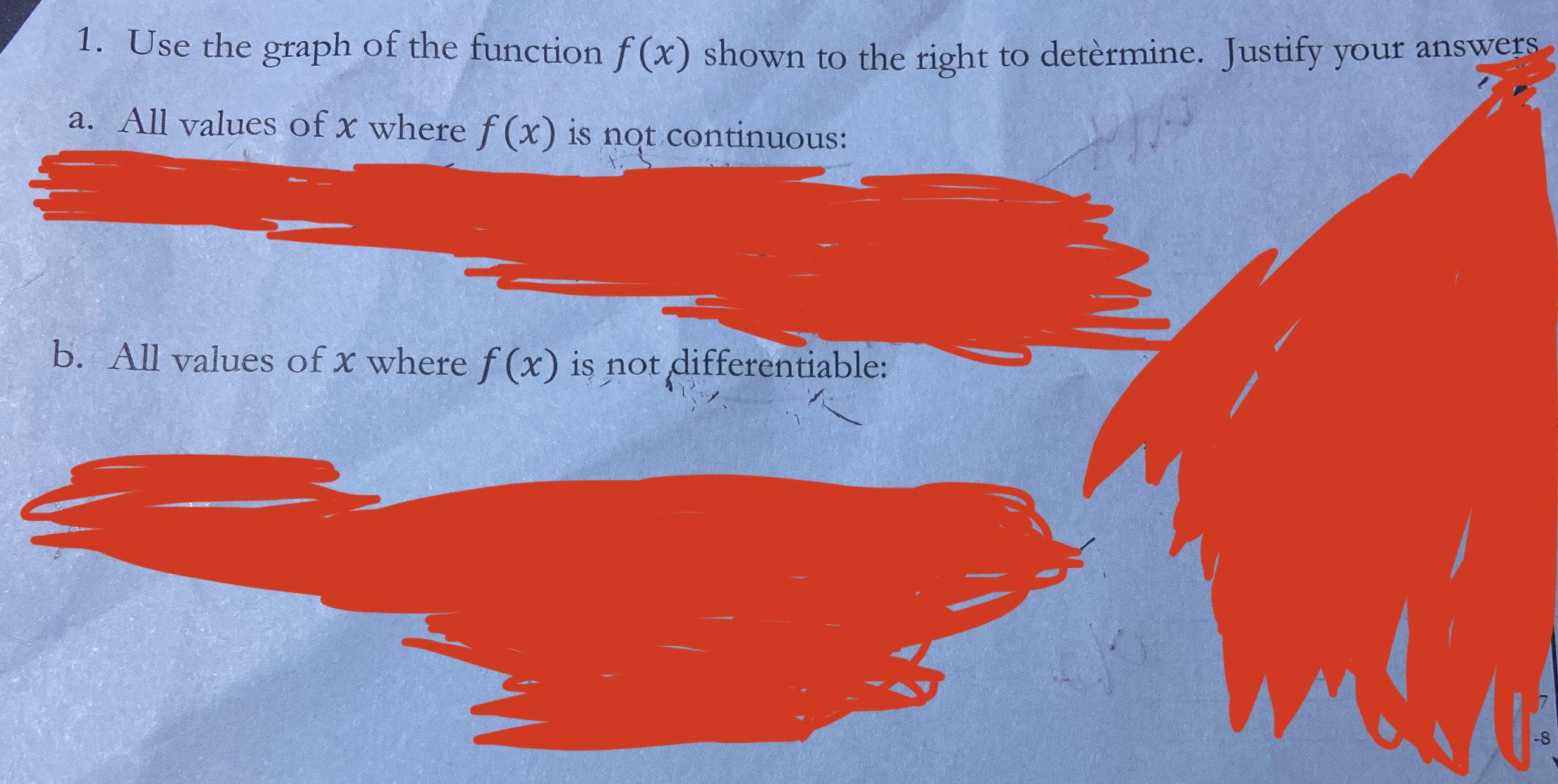 is not continuous: b. All values of x where f (x) is