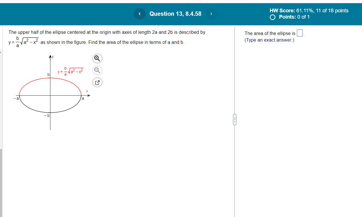 0 of 1 The upper half of the ellipse centered at the