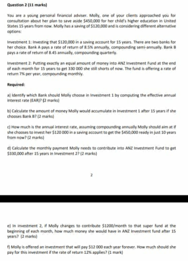  Please provide answer of E and F Question 2 (11 marks)