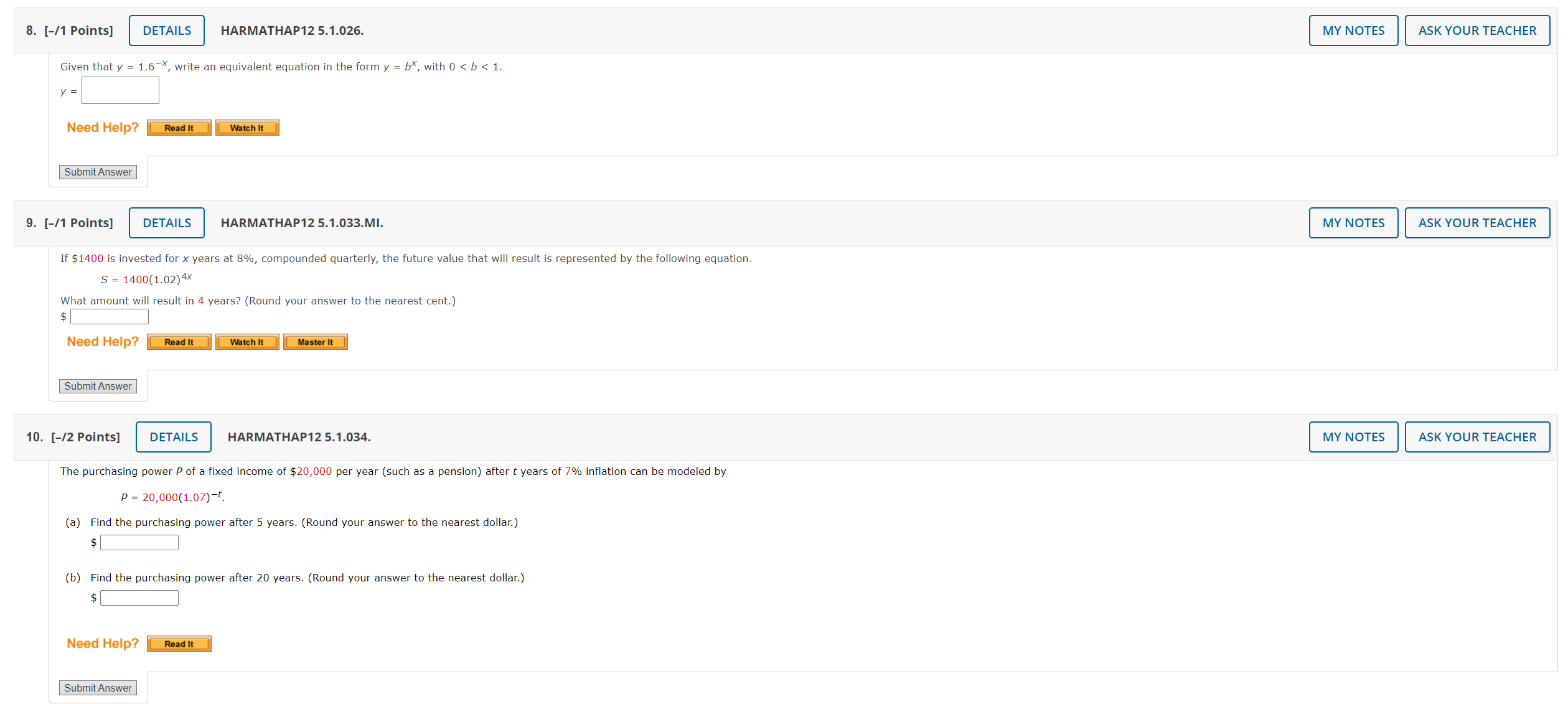 HARMATHAP12 5.1.008. MY NOTES ASK YOUR TEACHER Use a calculator to evaluate