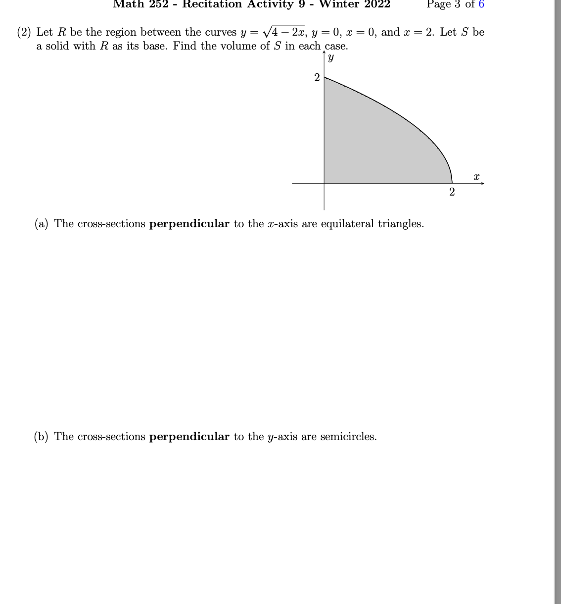 of 6 (2) Let R be the region between the curves y
