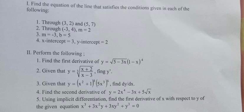 you. With solutions. I. Find the equation of the line that satisfies