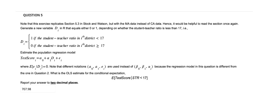  E1 QUESTION 5 Note that this exercise replicates Section 5.3 in
