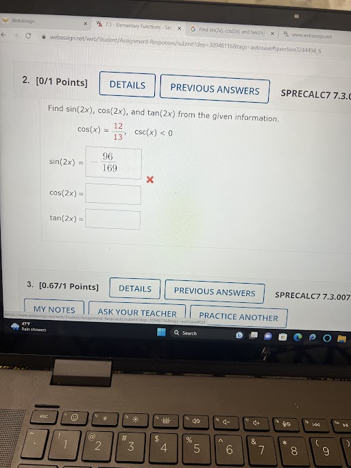 Ser x G Find sinfeel, cost2x] andd tanpy) * | www.webassignnet webassign
