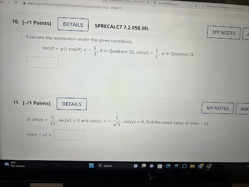 7.3.054. Evaluate the expression under the given conditions. tan(20); cos(0) = _>