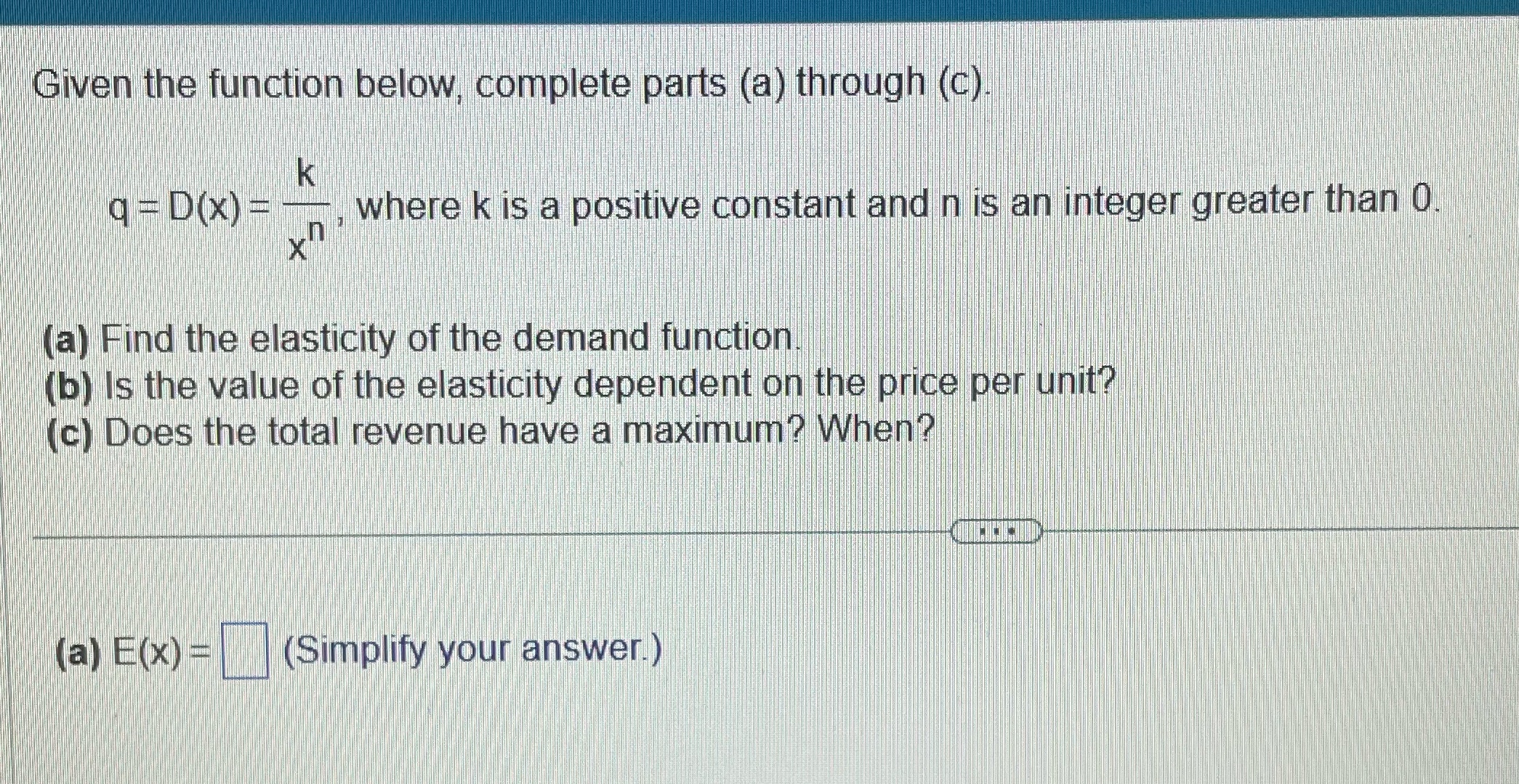  Given the function below, complete parts (a) through (c) K q
