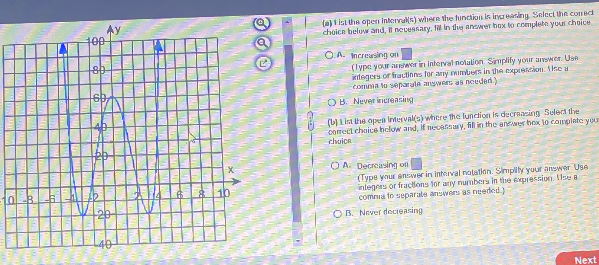  Ay (a) List the open interval(s) where the function is increasing
