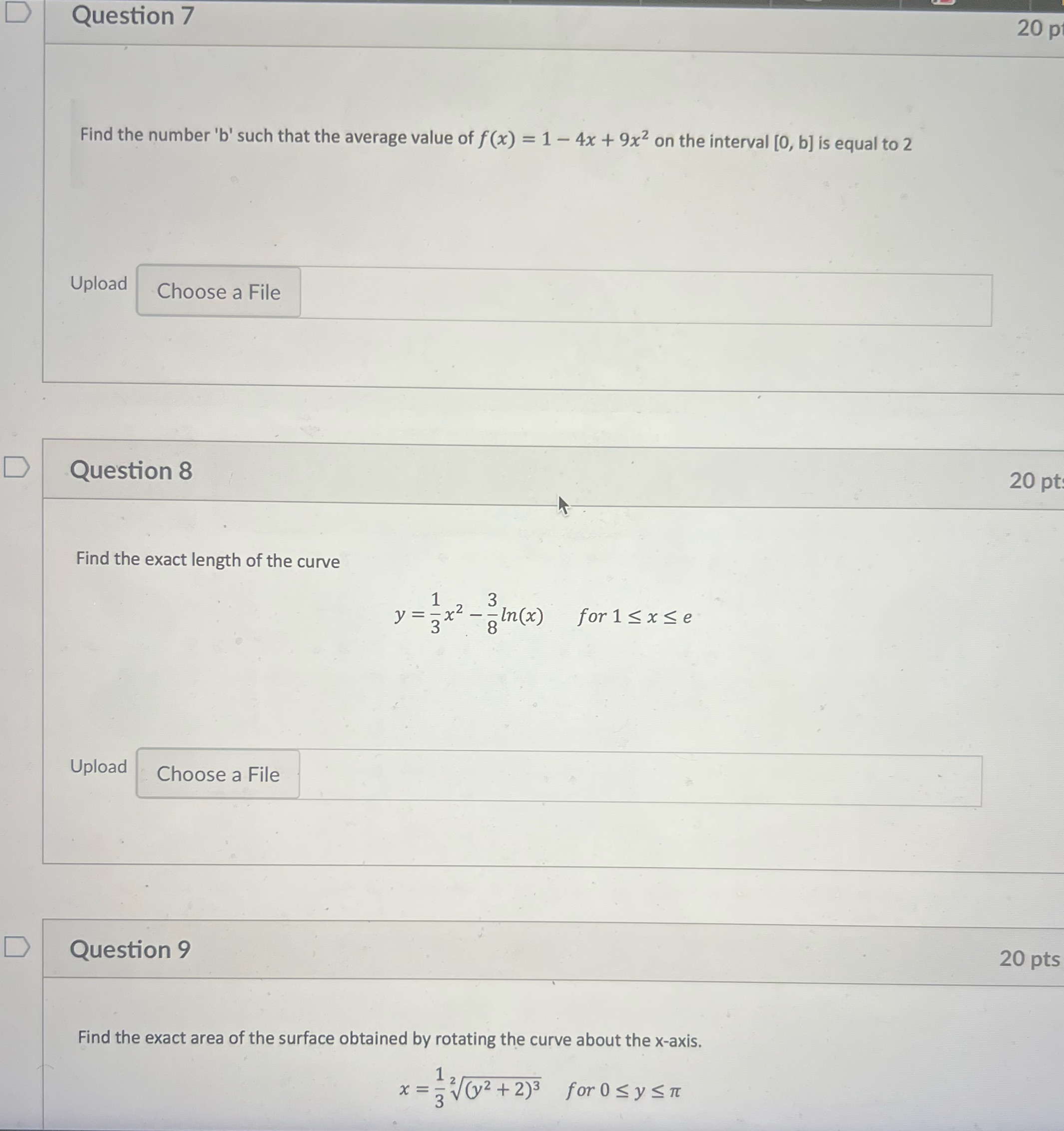 NO CALCULATOR PLEASE. SHOW ALL WORK D Question 7 20 p Find