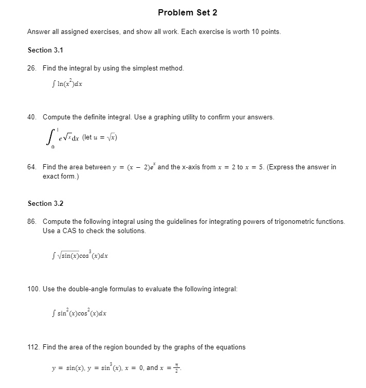 by using the simplest method. f In(x )dx 40. Compute the definite