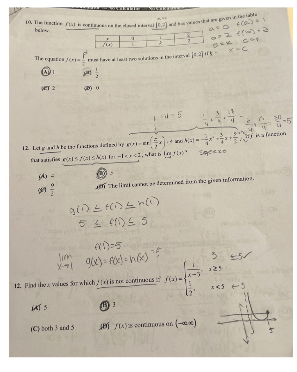  No Calculator -- No Caleuasa below. 10. The function f(x) is