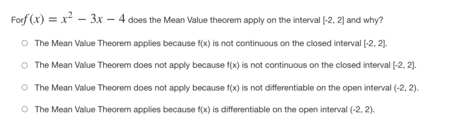 = % does the Mean Value theorem apply on the interval [0,