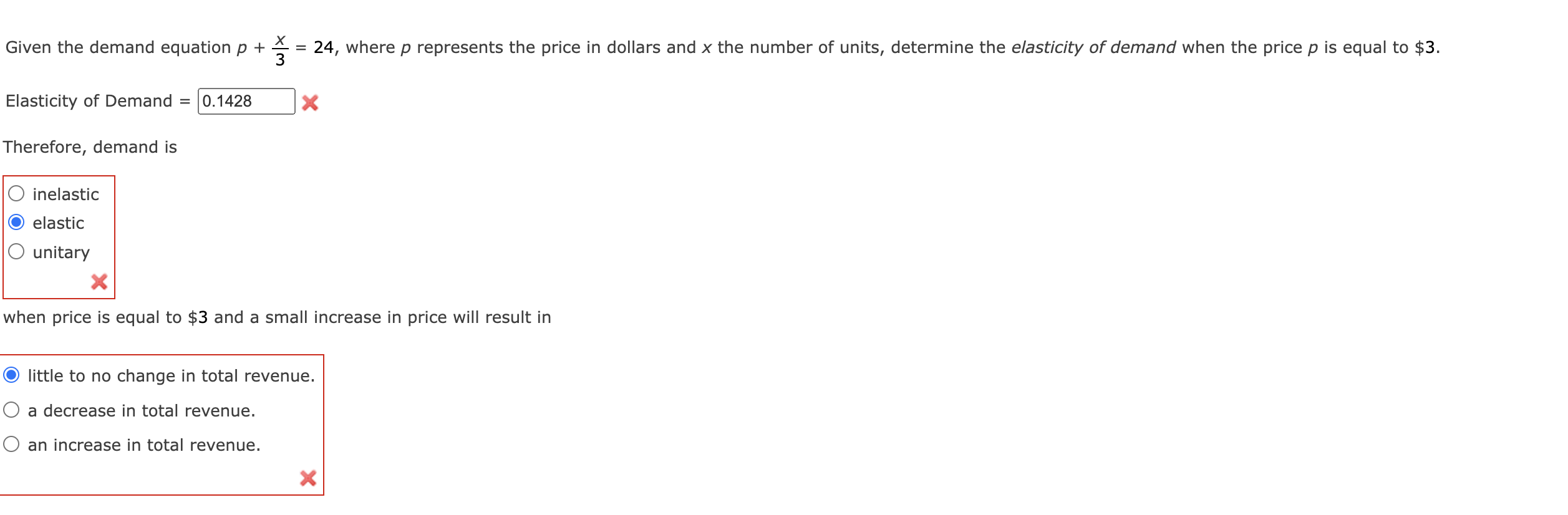 Given the demand equation p + g = 24, where p