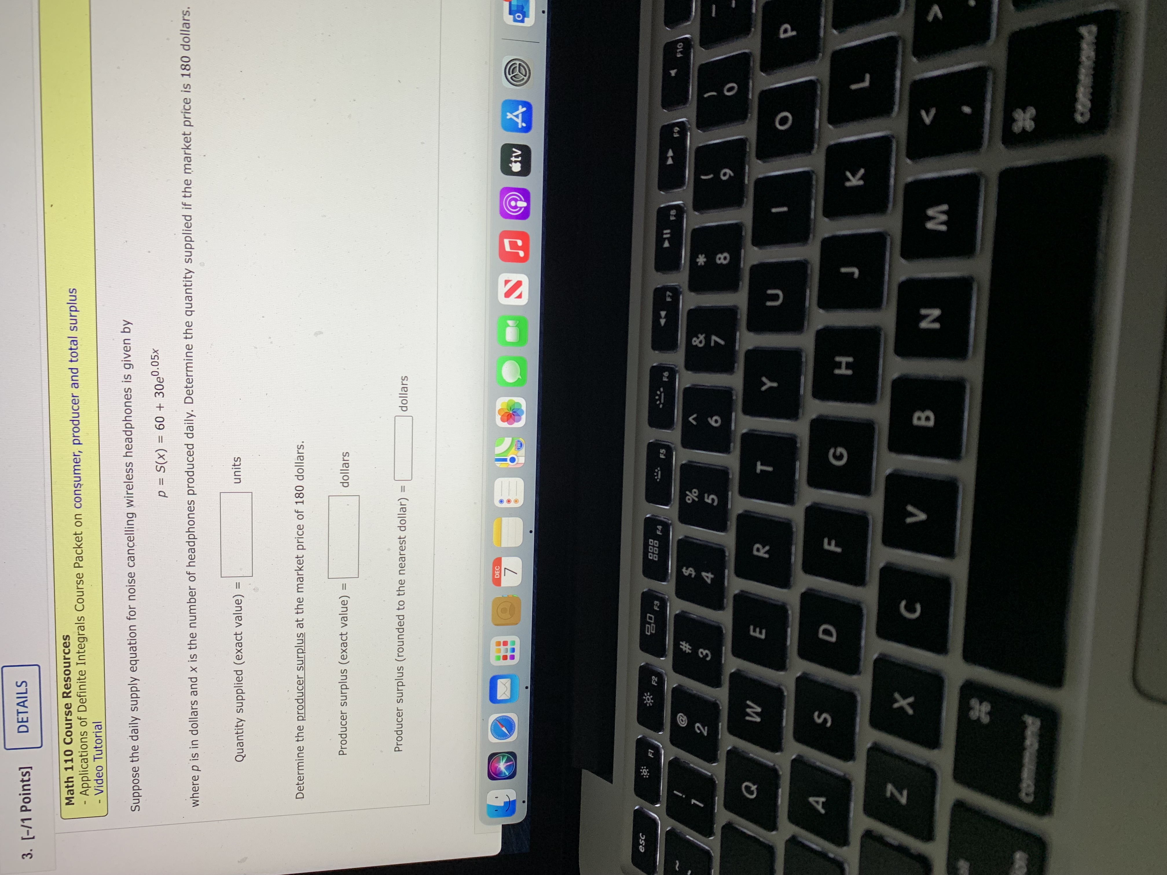 Definite Integrals Course Packet on consumer, producer and total surplus If the