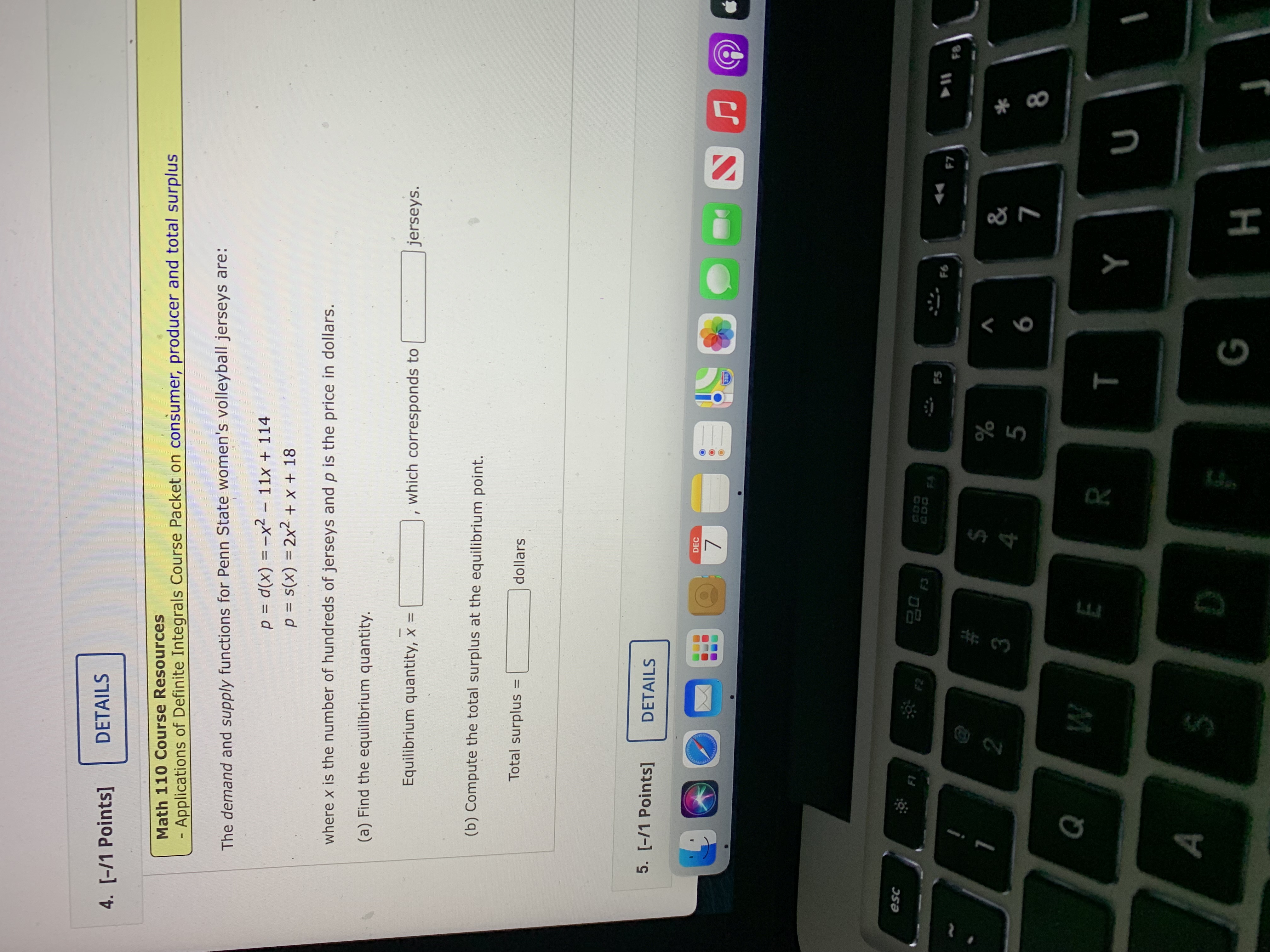 Math 110 Course Resources - Applications of Definite Integrals Course Packet on