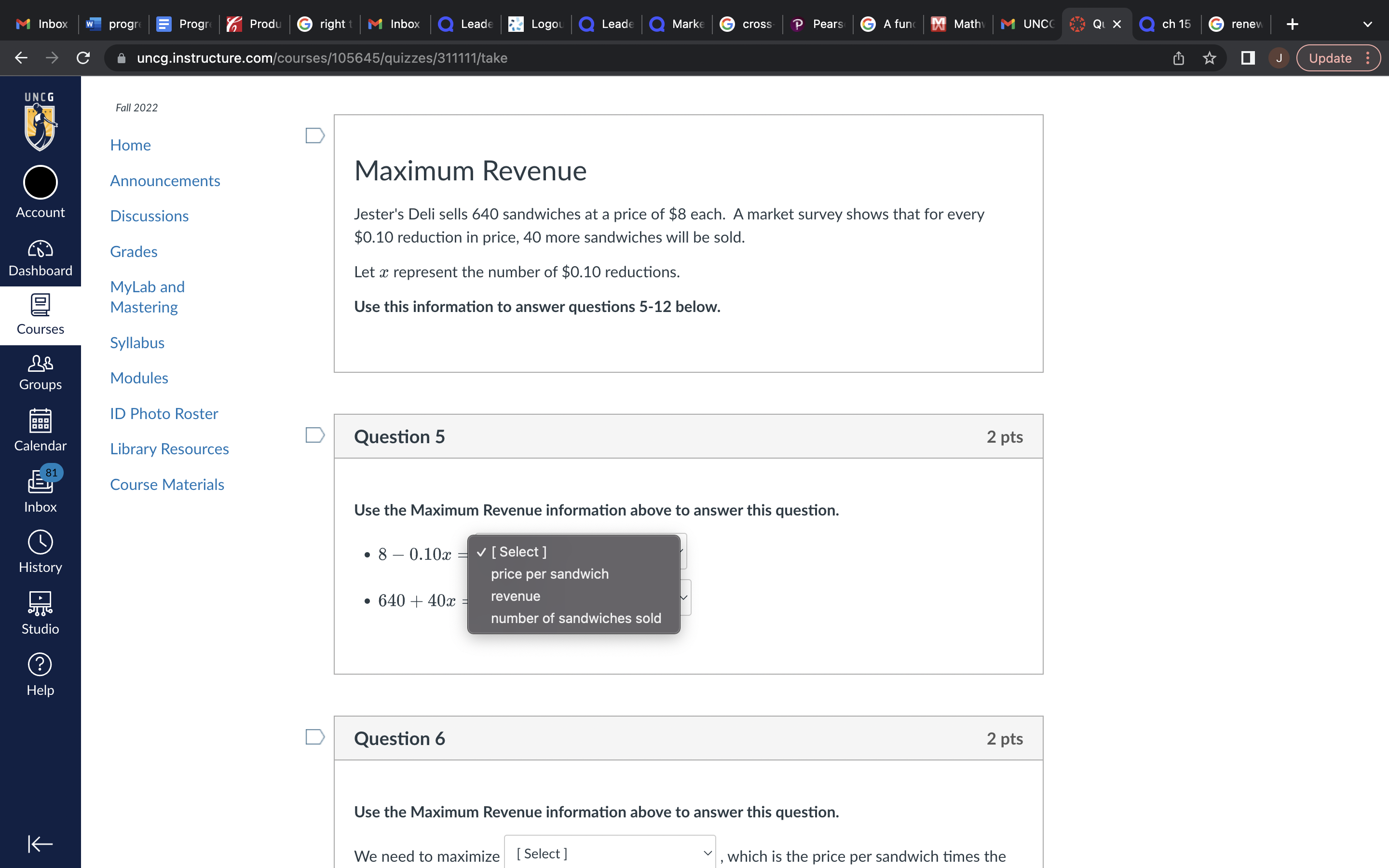Question 5 2 pts Use the Maximum Revenue information above to answer