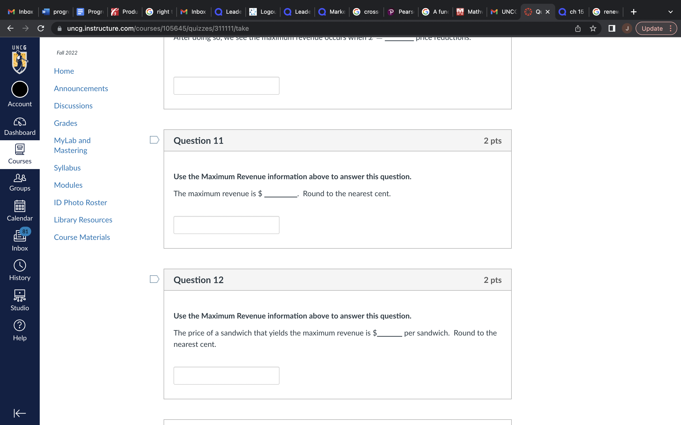 need to maximize [Salem] V ,which is the price per sandwich times