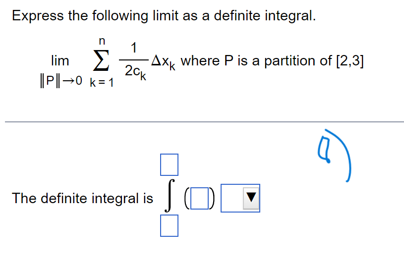integral. n lim Axx where P is a partition of [2,3] |