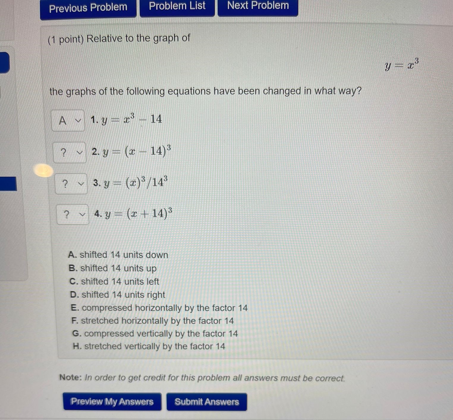  Previous Problem Problem List Next Problem (1 point) Relative to the