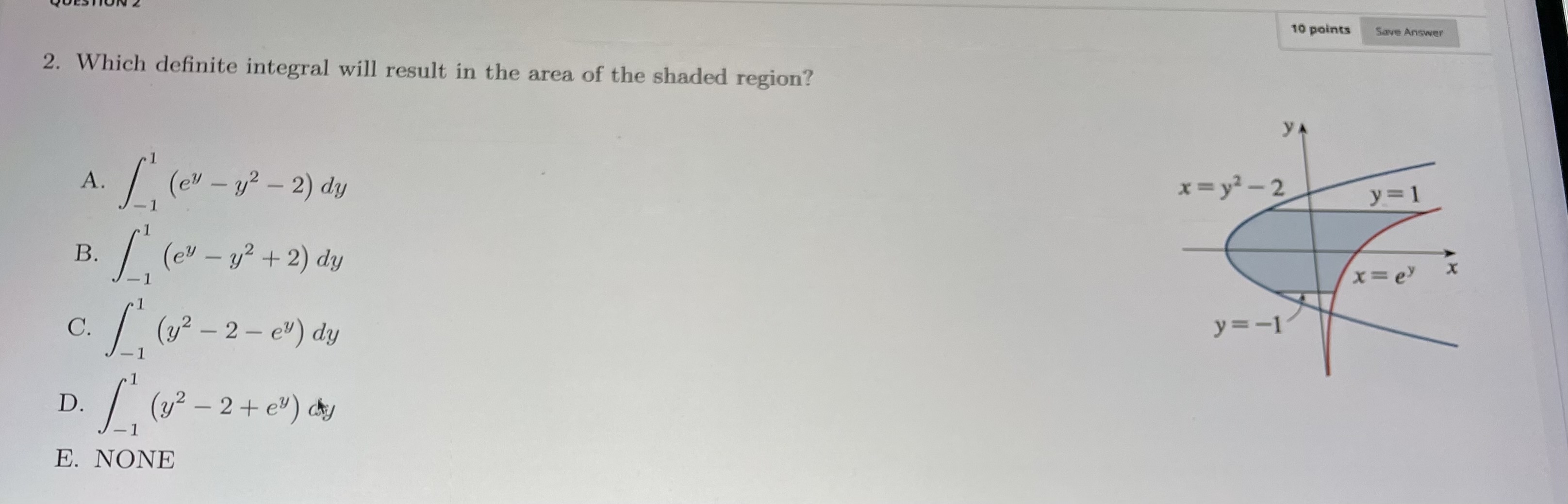 ) dy x=yl-2 y = 1 B . / ( ev -
