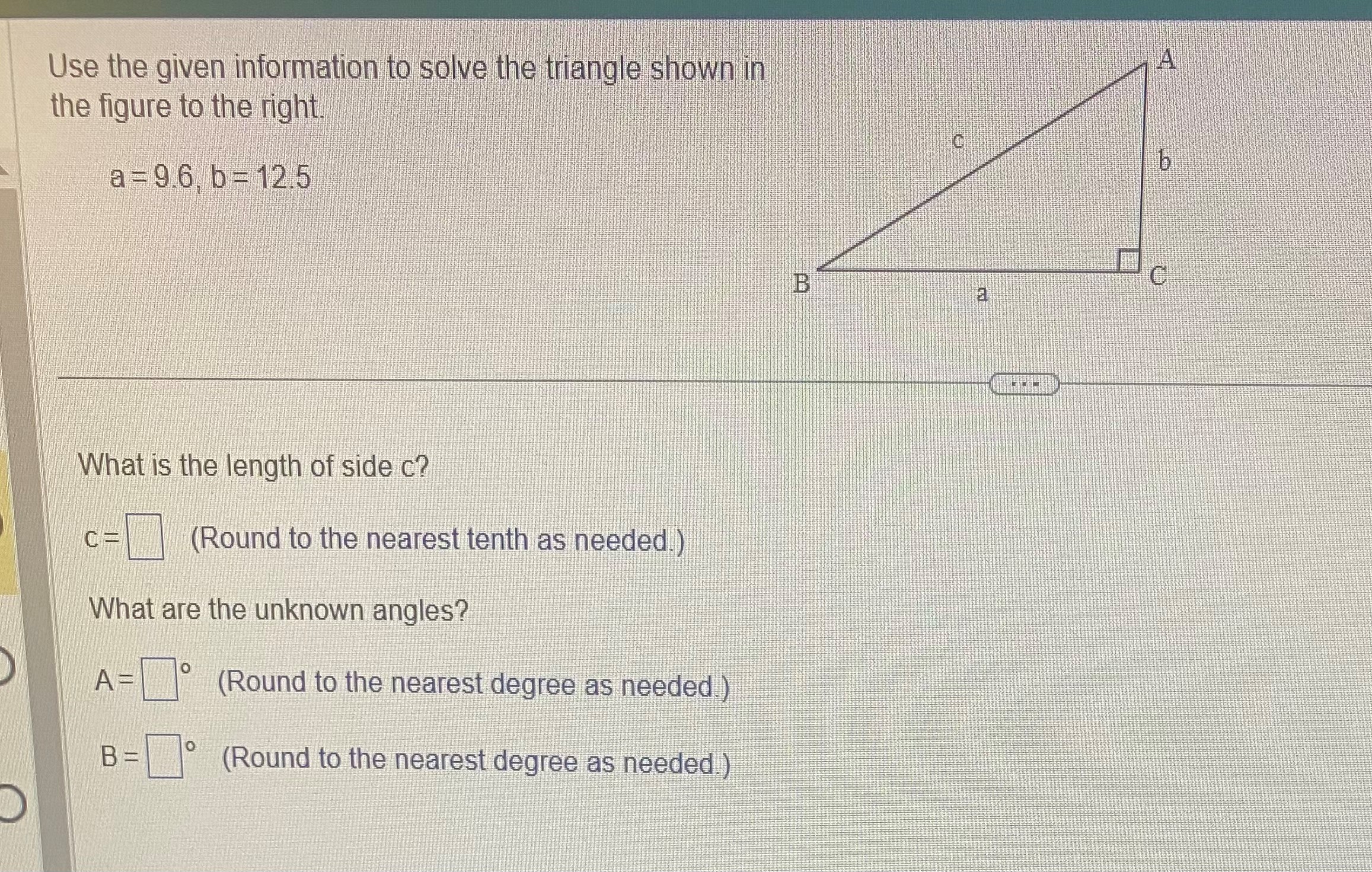 the length of side c? (Round to the nearest tenth as needed.)