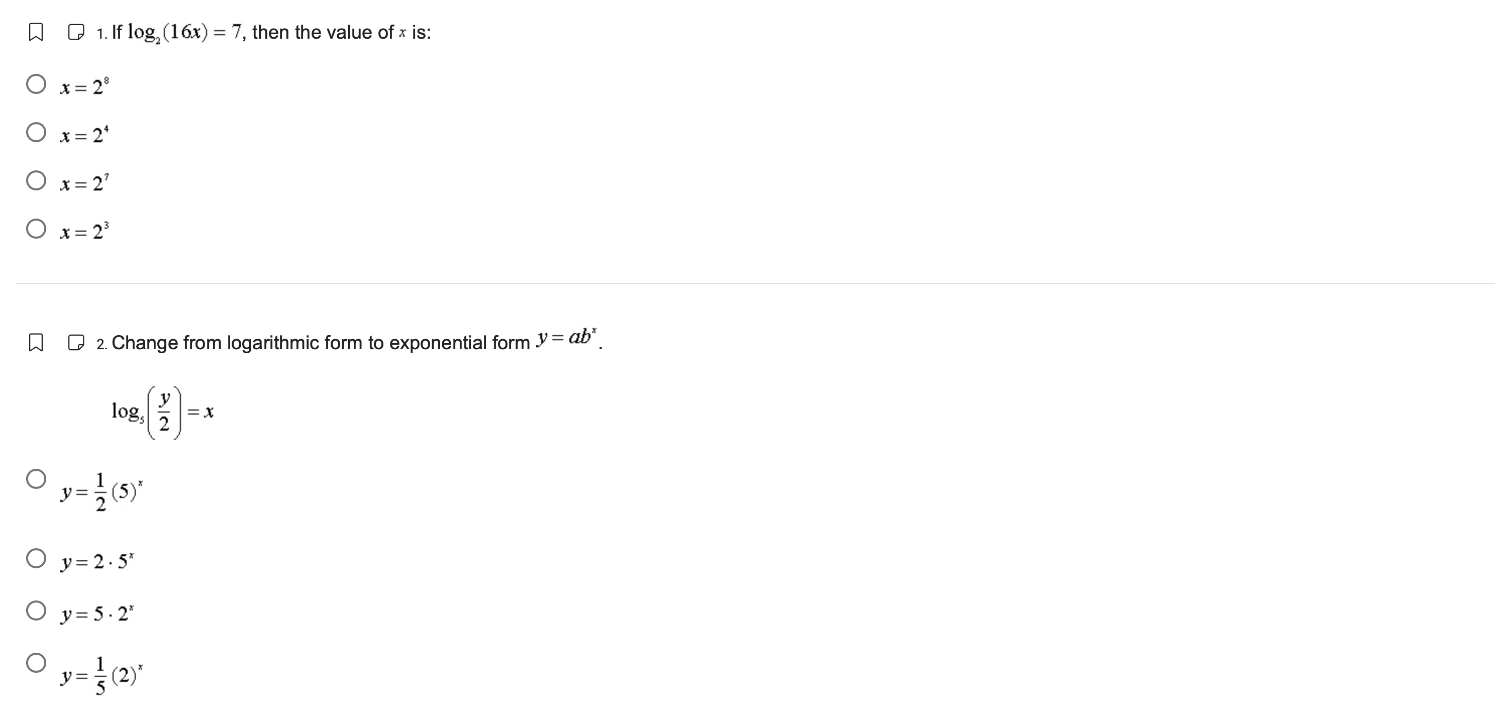 Q :. Select the inverse of the function. y = 4* O