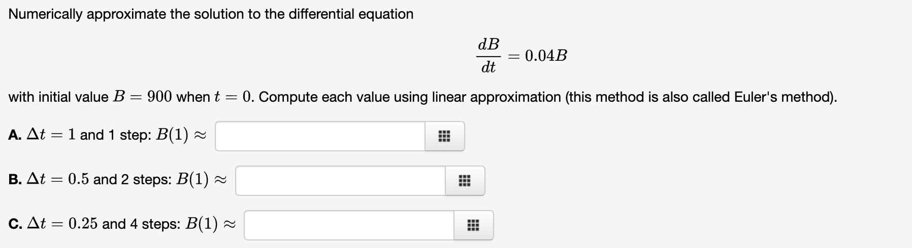 Numerically approximate the solution to the differential equation (18 = .