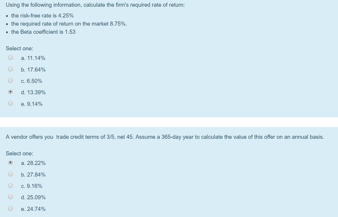 risk-free rate is 4.25% the required rate of return on the market