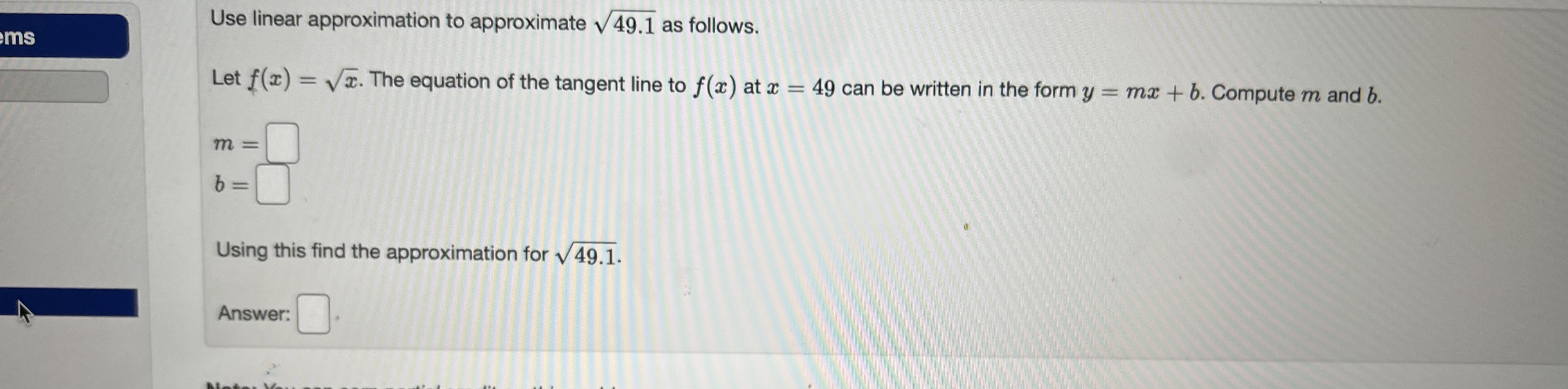 f(a ) = In x at x = 1 and use it
