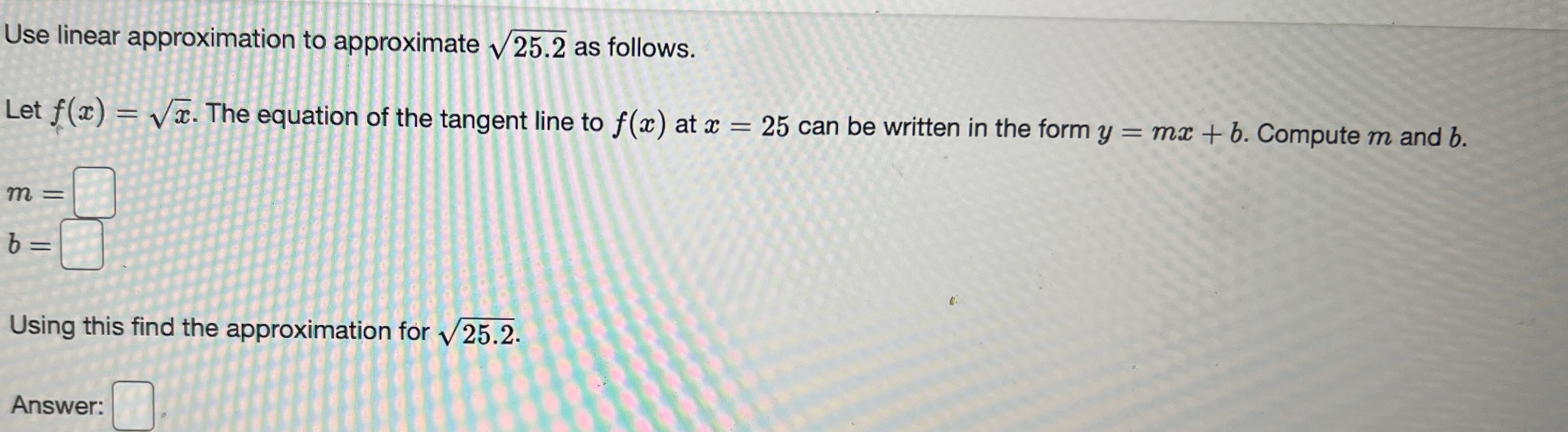 in the form y = ma + b. Compute m and b.