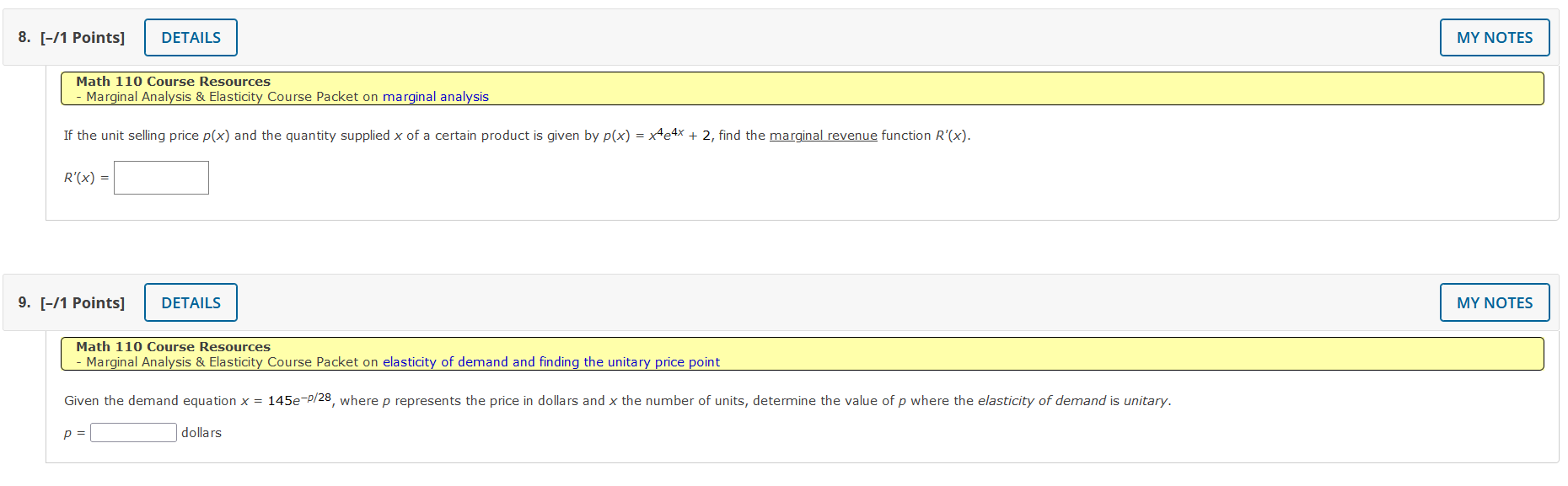 Marginal Analysis & Elasticity Course Packet on marginal analysis If the unit