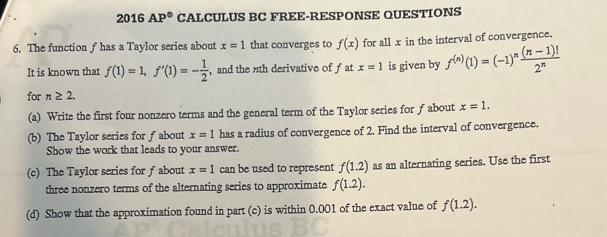 Please explain why, label any formulas used, thanks! 2016 AP CALCULUS
