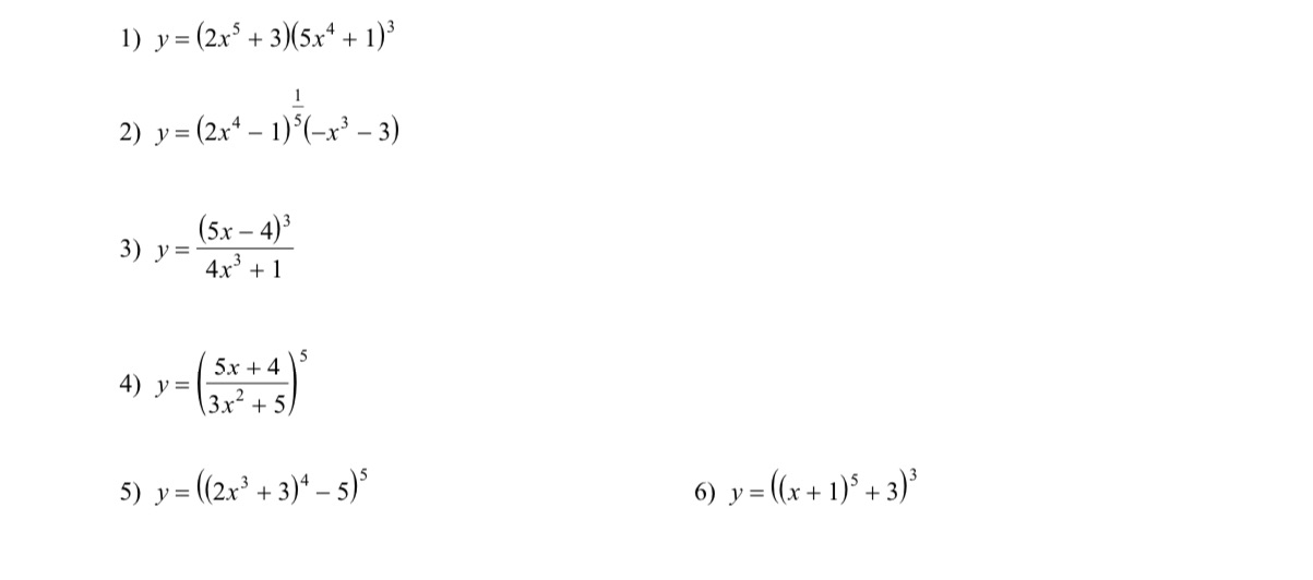 + 1) 3 2) y = (2x4 - 1) 5 ( -x3