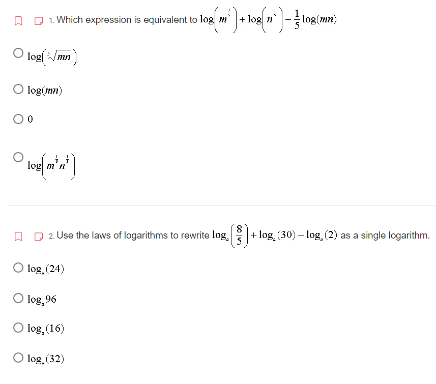  Q1. Which expression is equivalent to log m' + log n'