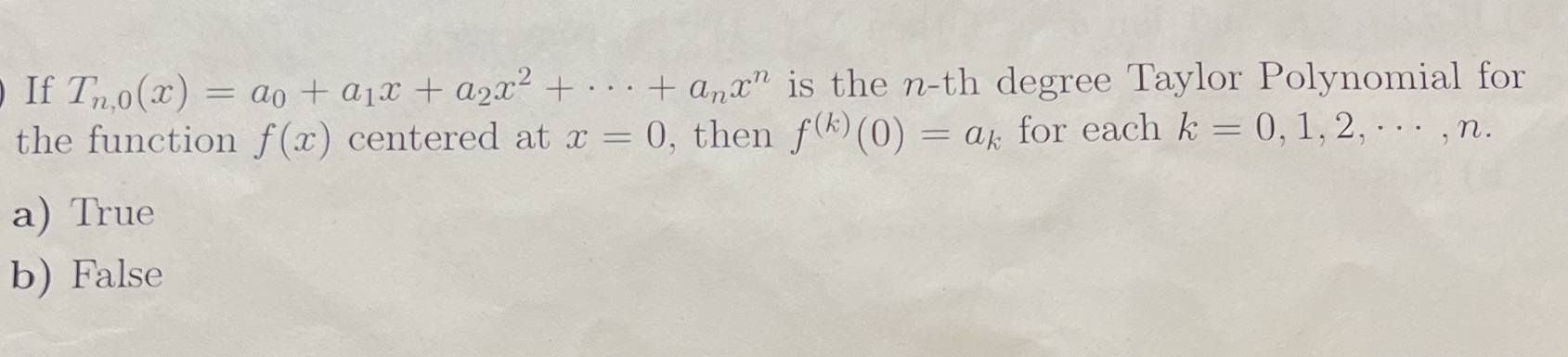 If Tho(x) = do + a1x + a2x2 + ... +