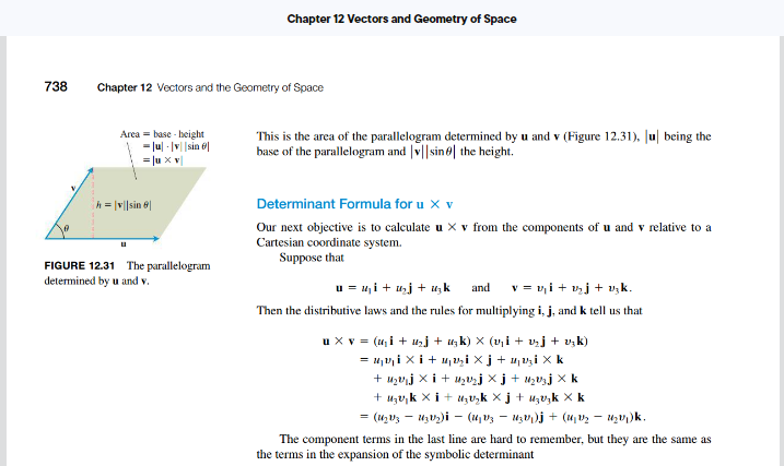 738). Explain the geometric meaning of the cross product. For convenience, assume