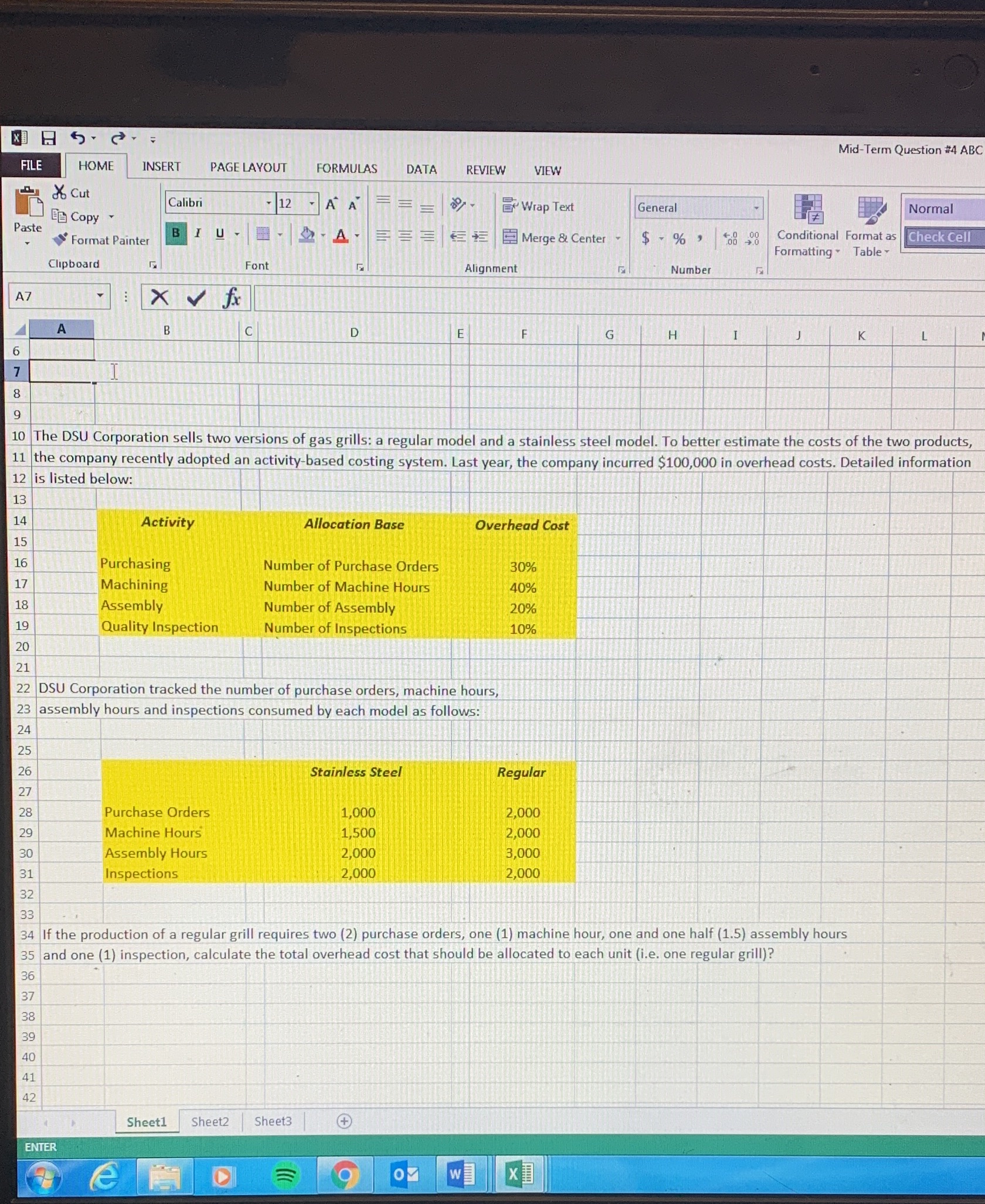 Activity based costing Mid-Term Question #4 ABC FILE HOME INSERT PAGE
